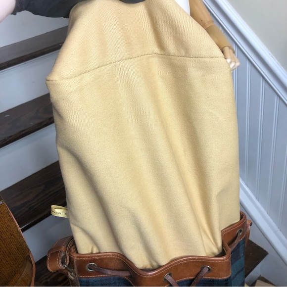 RALPH LAUREN Black Watch Plaid LRG Leather Canvas Drawstring Bucket Shoulder Bag - Picture 13 of 17